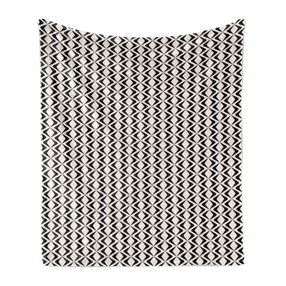 Abstract Surreal Soft Flannel Fleece Blanket, Simplistic Boho Geometric Abstract Grid Like Diamond Herringbone, Cozy Plush for Indoor and Outdoor Use, 60" x 80", Ivory Charcoal Grey, by Ambesonne