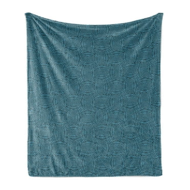 Abstract Surreal Soft Flannel Fleece Throw Blanket, Modern Circular Motifs Stripes Optical Illusion Print, Cozy Plush for Indoor and Outdoor Use, 50" x 60", Deep Sky Blue Grey, by Ambesonne