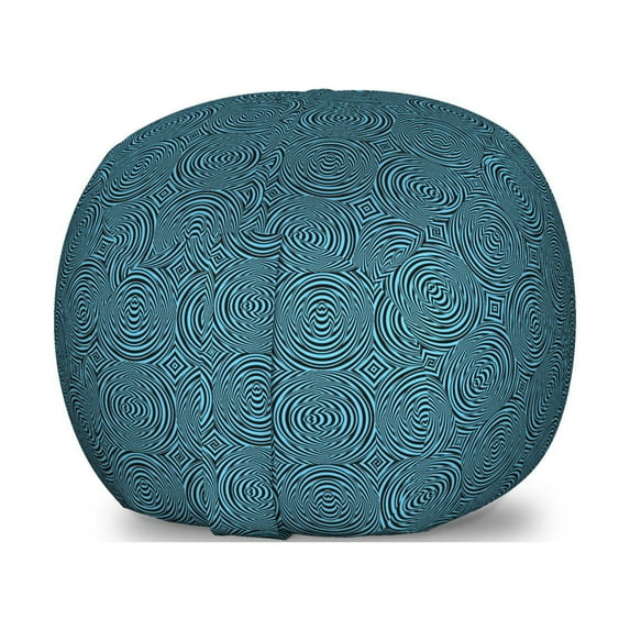 Abstract Surreal Storage Toy Bag Chair, Modern Circular Motifs Stripes Optical Illusion Print, Stuffed Animal Organizer Washable Bag, Small Size, Deep Sky Blue Grey, by Ambesonne