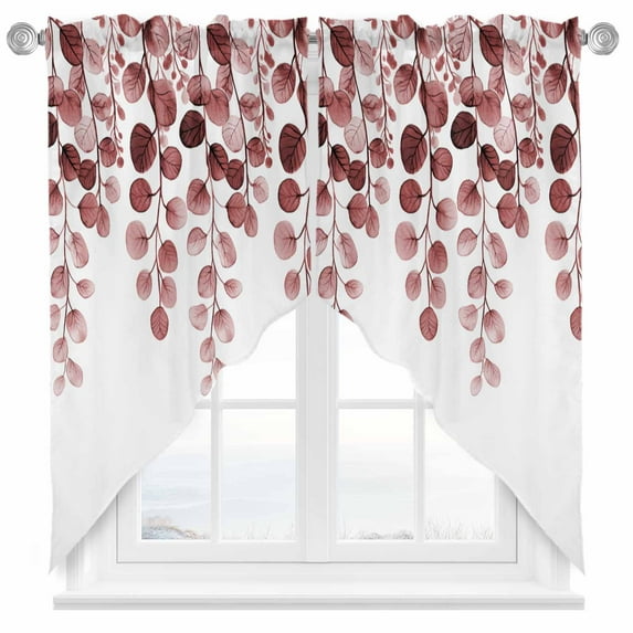 Abstract Swag Curtain Valance for Windows, Country Red Eucalyptus Leaf Flora Plant Window Treatments Short Swag Topper for Kitchen Windows Bathroom Bedroom, 36"x36"