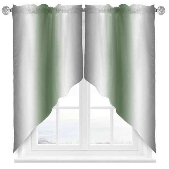 Abstract Swag Curtain Valance for Windows, Dark Gray Sage Green Gradient Ombre Window Treatments Short Swag Topper for Kitchen Windows Bathroom Bedroom, 36"x36"