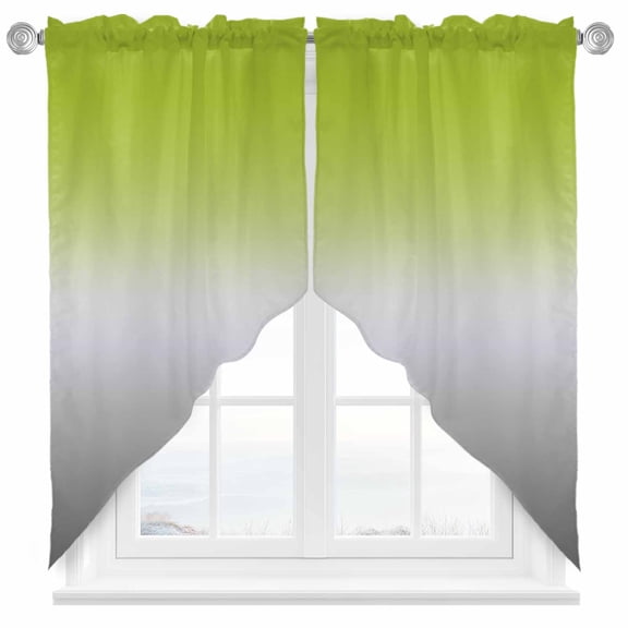 Abstract Swag Curtain Valance for Windows, Green Grey Gradient Modern Art Window Treatments Short Swag Topper for Kitchen Windows Bathroom Bedroom, 36"x36"