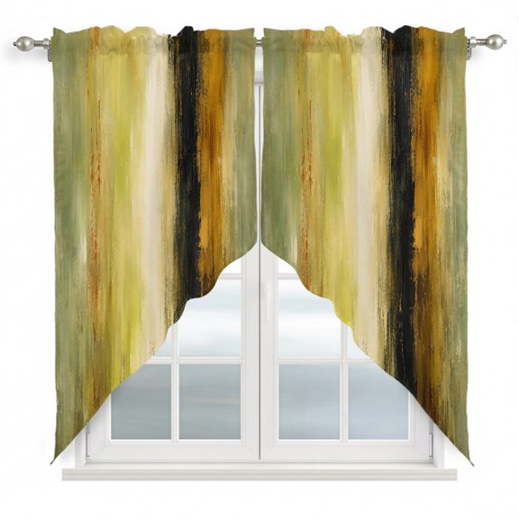 Abstract Swag Curtain Valance for Windows, Olive Green Amber Yellow Splattered Paint Specks Style Window Treatments Short Swag Topper for Kitchen Windows Bathroom Bedroom, 28"x36"