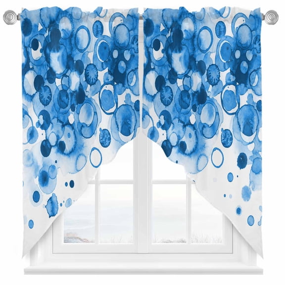 Abstract Swag Kitchen Curtain Valances, Blue Gradient Watercolors Ink Points Minimalist Style Rod Pocket Curtains Window Treatment Decor Valances for Bedroom Bathroom, 2 Panels 28 x 36 Inch