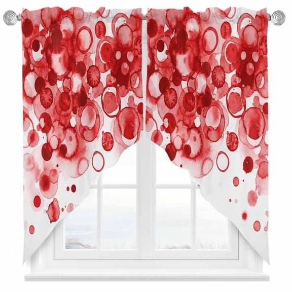 Abstract Swag Kitchen Curtain Valances, Red Gradient Watercolors Ink Points Minimalist Style Rod Pocket Curtains Window Treatment Decor Valances for Bedroom Bathroom, 2 Panels 36 x 36 Inch