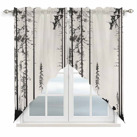 Abstract Swag Valances for Windows 2 Pack Animal Bear Family Forest Trees Silhouette Swag Kitchen Curtains 36 Inches Long Rod Pocket Short Window Treatment for Kitchen Bathroom 28"x36"