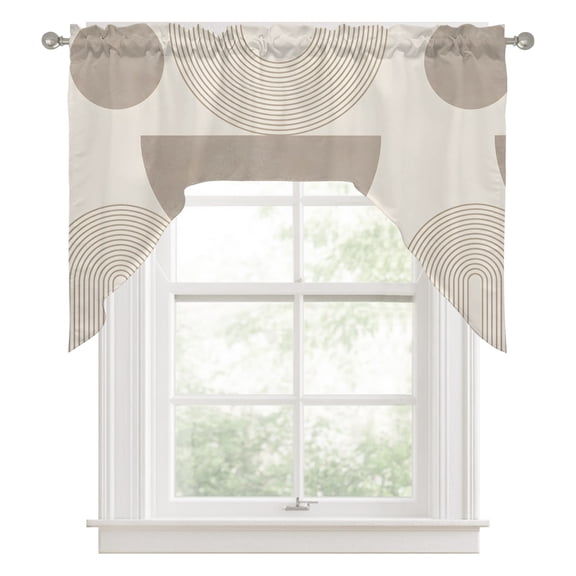 Abstract Swag Valances for Windows 56 x 36 Inch, Boho Minimalist Beige Cream Arch Lien Circle Silhouette Rod Pocket Light Filtering Window Topper for Kitchen Bathroom Bedroom Living Room