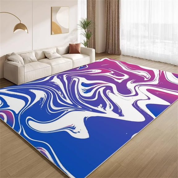 Abstract Swirl Area Rugs, Blue White Neon Wave Carpet, Washable Non Slip Low Pile Soft Rug for Living Room Bedroom Study Decor Mat 5ftx8ft