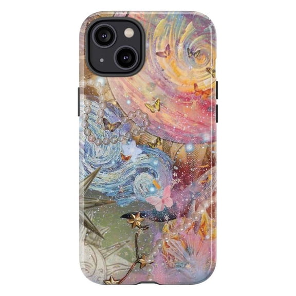Abstract Swirl Art Phone Case, Psychedelic Butterfly & Star Compass Design Cover for iPhone 17 16 15 14 13 12 11 Pro Plus Mini