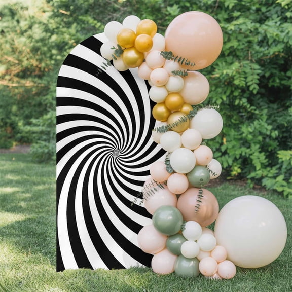 Abstract Swirl Lines Arch Backdrop Cover 5 FT, 3D Black White Minimalist Dynamic Swirl Lines Wedding Arch Cover Stretchy Backdrop Stands Covers for Birthday Party Ceremony Banquet Decor