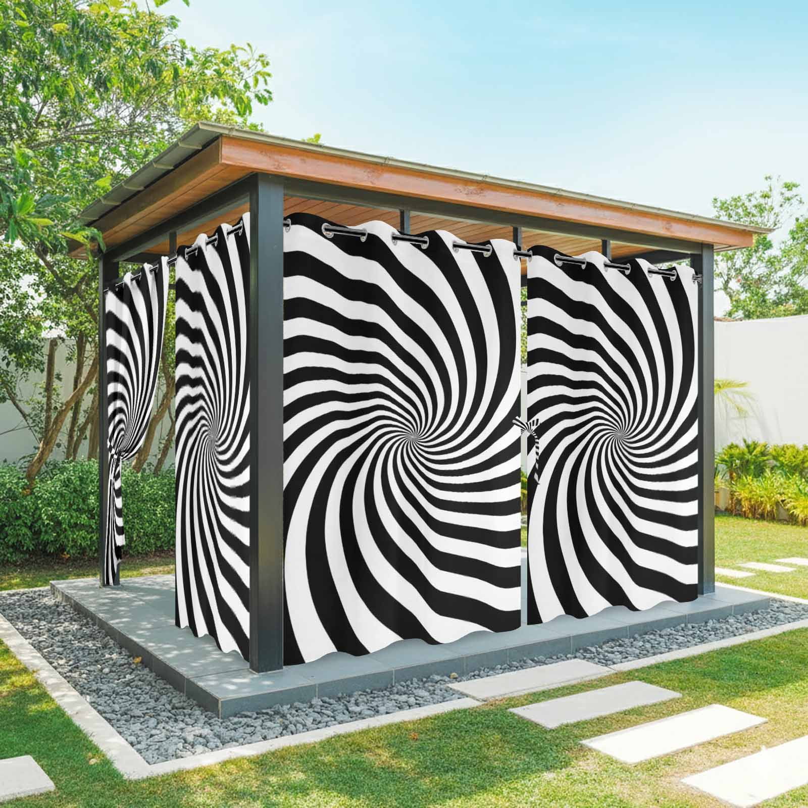 Abstract Swirl Lines Outdoor Curtains for Patio, 3D Black White Minimalist Dynamic Swirl Lines Sunshade Privacy Drapes Grommet Waterproof Outside Curtains for Porch/Cabana/Balcony 54"x 108", 1 Panel