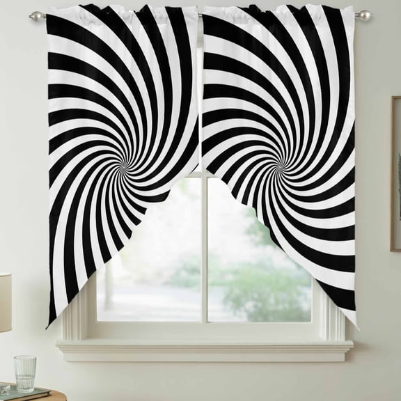 Abstract Swirl Lines Swag Kitchen Curtain Valances, 3D Black White Minimalist Dynamic Swirl Lines Rod Pocket Curtains Window Treatment Decor Valances for Bedroom Bathroom, 2 Panels 36 x 63 Inch