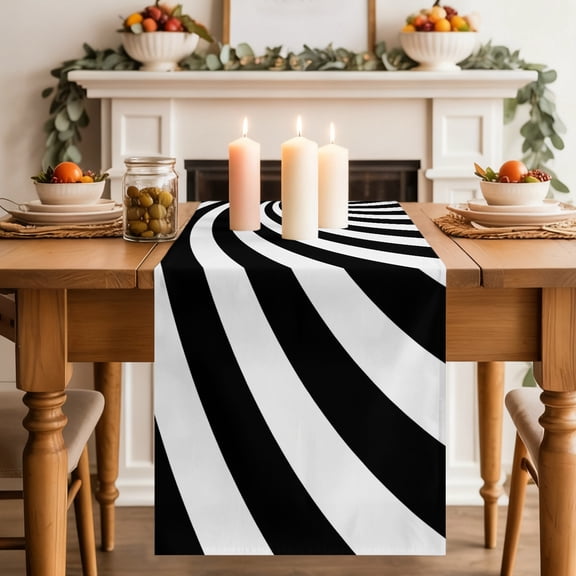 Abstract Swirl Lines Table Runner, 3D Black White Minimalist Dynamic Swirl Lines Washable Cotton-linen Table Runners Dining Kitchen Decoration for Everyday Home Wedding Party Decor, 13 x 60 Inch