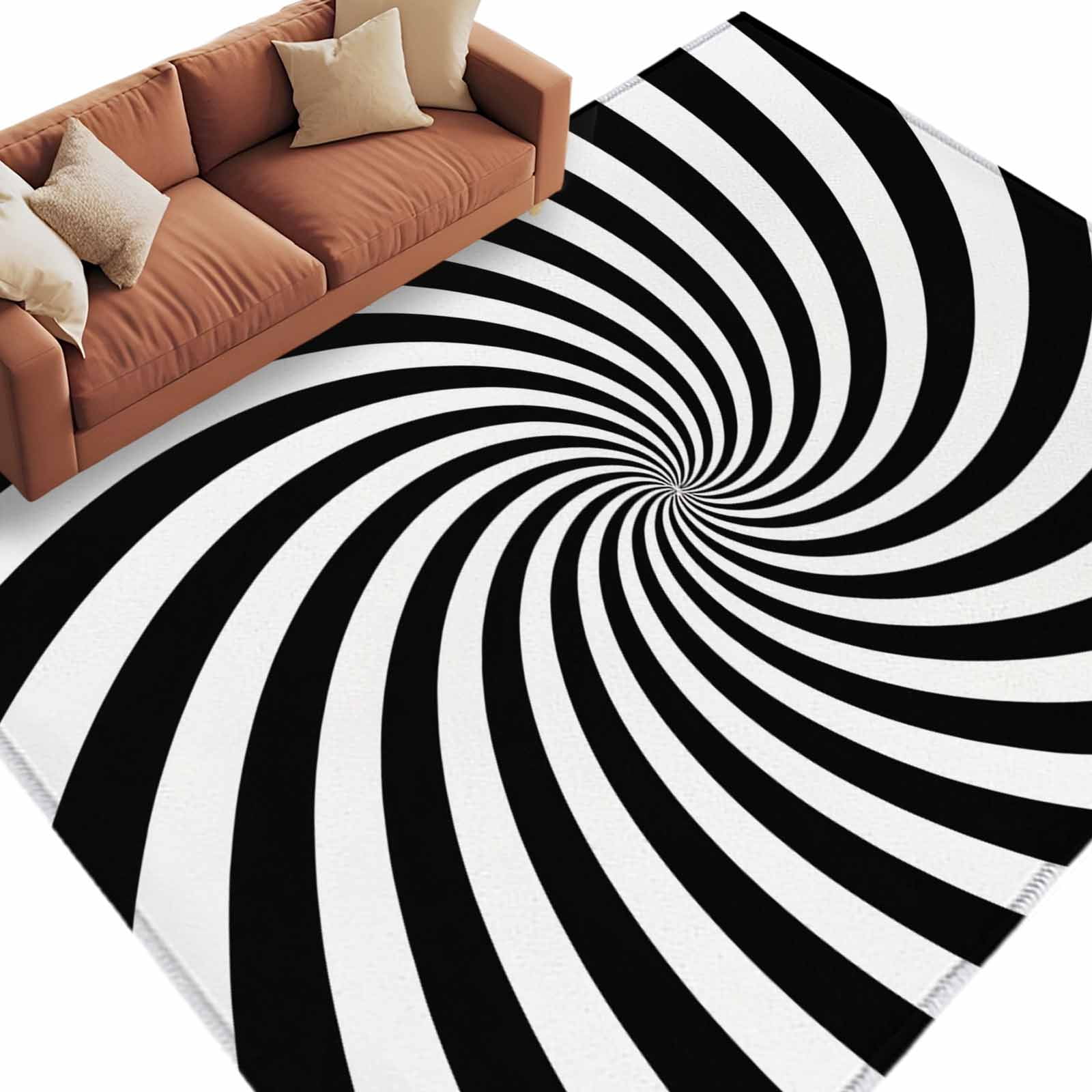 Clean Lines Rug Abstract Swirl Lines Washable Living Room Rugs 5'x8', 3D Black White ...
