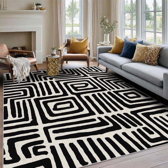 Abstract Swirl Maze Psychedelic Area Rug, Modern Design Carpet, Washable Non Slip Soft Low Pile, Living Room Bedroom Kitchen Office Mat 5x6ft