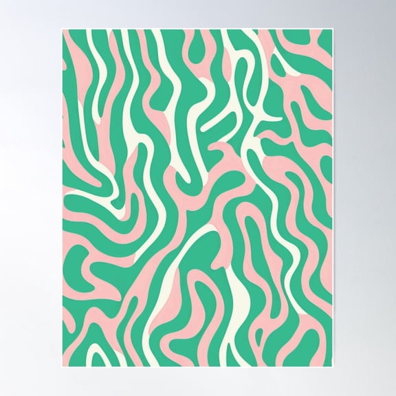 Abstract Swirl Pattern Green Pink Cream Poster Wall Art, Modern Wall Decor For Living Room Bedroom, 24x36 UNFRAMED