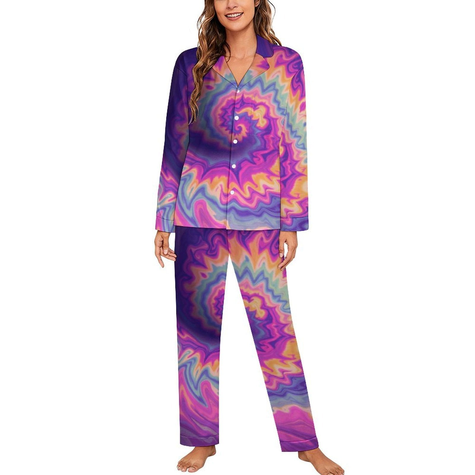 Abstract Swirl Pattern Pajamas Night V Neck Nightwear Lady Two Piece ...