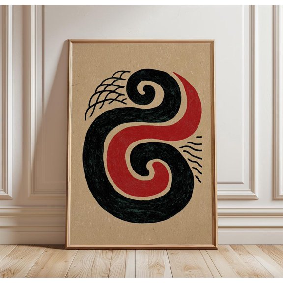 Abstract Swirl Poster Red Black Wall Art Paper Print