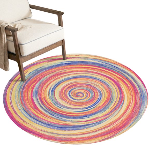 Abstract Swirl Round Area&nbsp;Rug 3ft Colorful Bands Seamless Concentric Spiral Rings Non-Slip&nbsp;Washable Circle Rugs Soft Felt Indoor Floor Mat for Bedroom Kitchen Living Room Bathroom