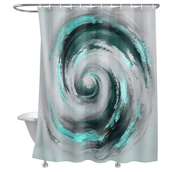 Abstract Swirl Shower Curtain, Modern Minimalist Teal Grey Spiraling Waves Lightweight Waterproof Fabric Shower Curtain with Rustproof Grommets for Bathroom Bathtub 36x72in
