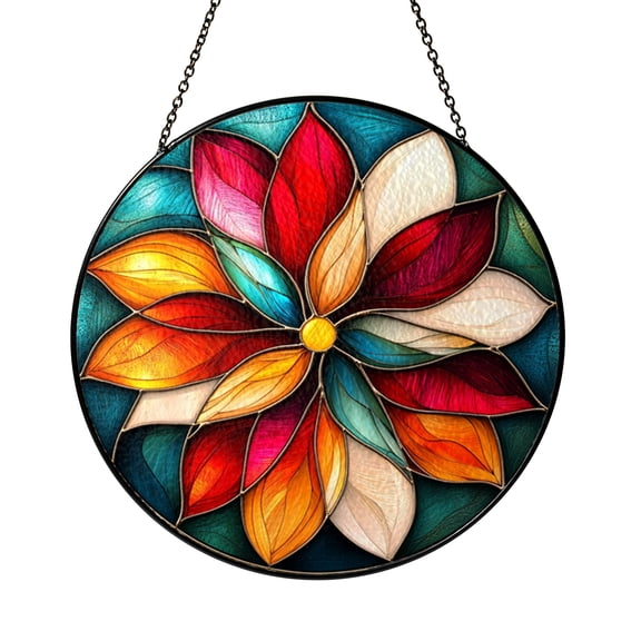 Abstract Swirl Stained Glass Panel for Windows, Vibrant Multicolor Circular Window Hanging, Modern Artistic Home Decor