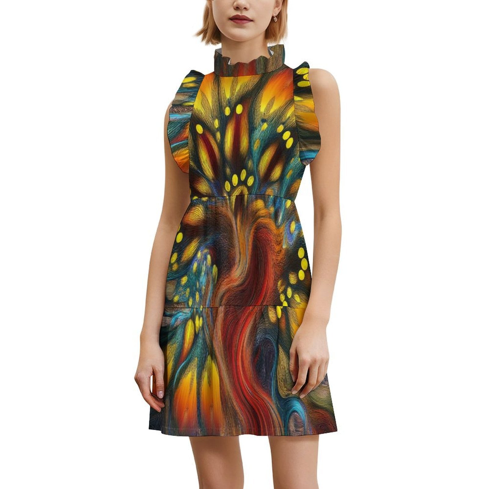 Abstract Swirling Colorful Artwork Women's Fashion Casual Dress Summer ...