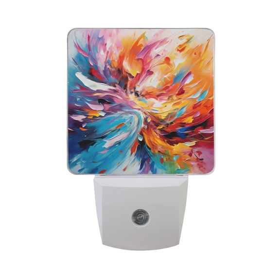 Abstract Swirling Colorful Blocks Night Light 2 Pack LED Nightlight Plug into Wall Dusk to Dawn Sensor Soft White