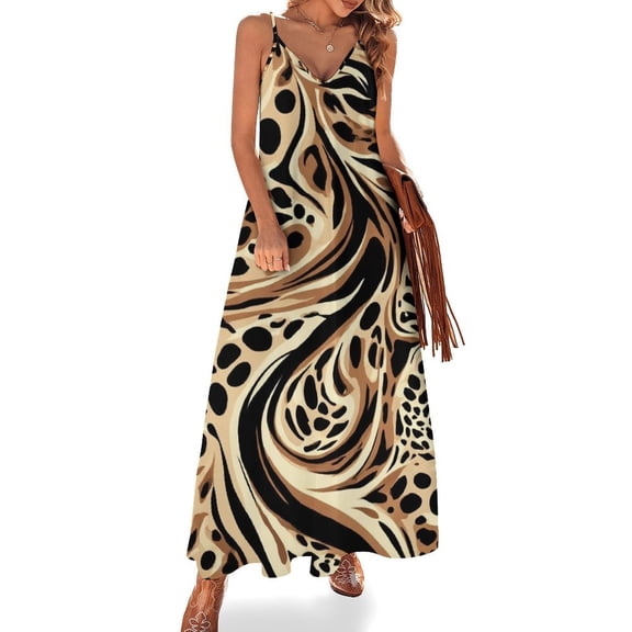 Abstract Swirling Leopard Print Pattern Sleeveless Dress Loose Women's Dress Dresses Luxury Evening Dresses