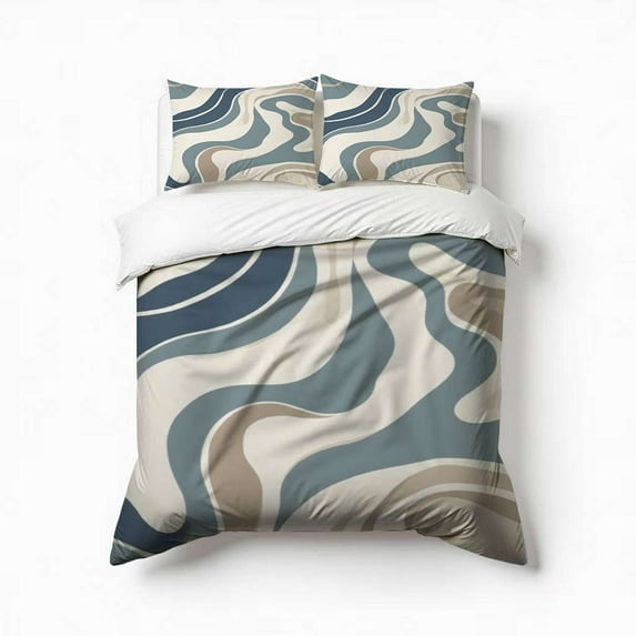 Abstract Swirling Neutral Tones Design Bedding Set 3 Pcs Soft Microfiber Quilt Cover For Bedroom Decor, Comforter Cover With 2 Pillowcase