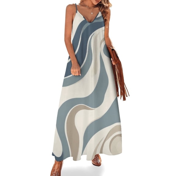 Abstract Swirling Neutral Tones Design Sleeveless Dress Women's Evening Dress Womans Clothing