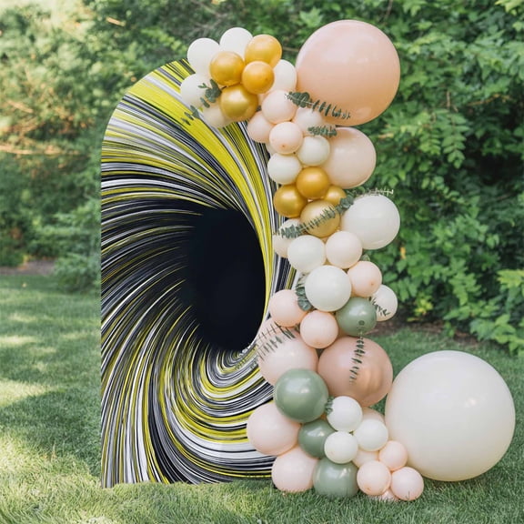 Abstract Swirling Vortex Arch Backdrop Cover 4 FT, Yellow Gray Spiral Lines Dynamic Wedding Arch Cover Stretchy Backdrop Stands Covers for Birthday Party Ceremony Banquet Decor