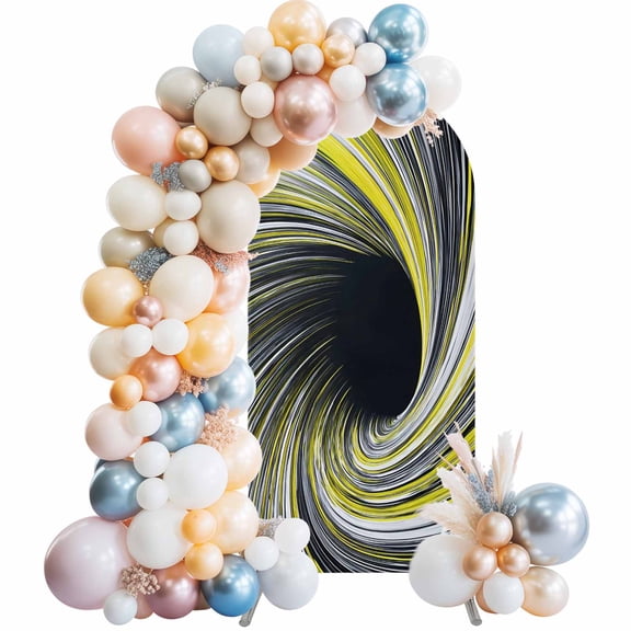Abstract Swirling Vortex Arch Backdrop Cover 5 FT Yellow Gray Spiral Lines Dynamic Stretchy Elastic Arch Stand Covers Spandex Arched Background Birthday Wedding Party Decoration (No Stand)