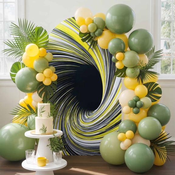 Abstract Swirling Vortex Arch Backdrop Cover, 5FT, Yellow Gray Spiral Lines Dynamic Spandex Arch Covers Double-Sided Backdrop for Wedding Birthday Party Photo Background Decoration