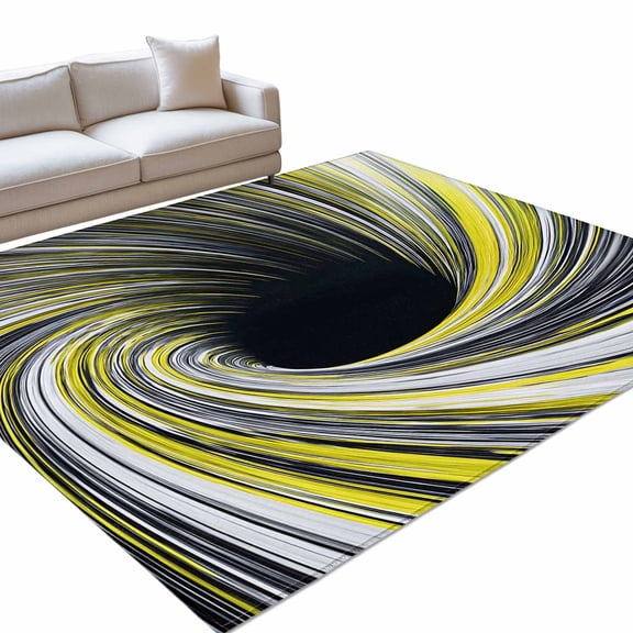 Abstract Swirling Vortex Area Rugs 6x9ft Yellow Gray Spiral Lines Dynamic Floor Rug Non Slip Low Pile Ultra Soft Throw Carpet for Entryway Indoor Entrance Kitchen Bathroom