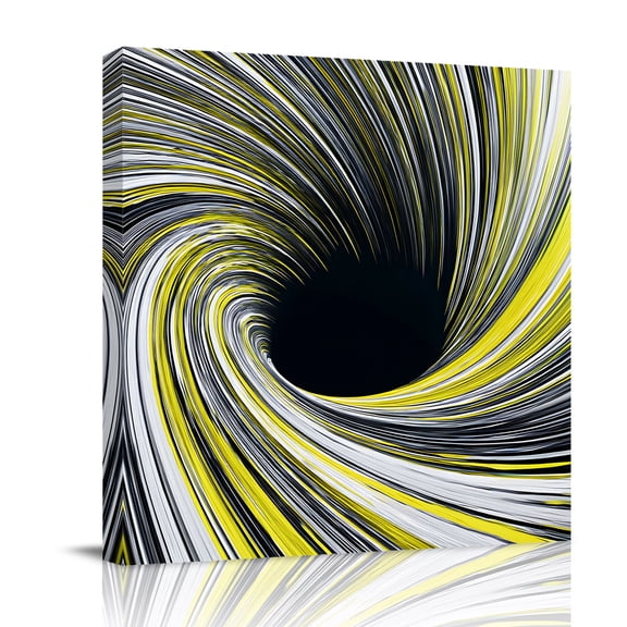 Abstract Swirling Vortex Canvas Wall Art for Living Room, Yellow Gray Spiral Lines Dynamic Wall Decor Framed Artwork Pictures Ready to Hang for Bedroom Office Home Decor
