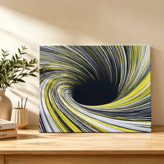 Abstract Swirling Vortex Canvas Wall Art, Yellow Gray Spiral Lines Dynamic Wall Art Prints Artwork Framed Canvas Ready to Hang Art Pictures for Dining Room Bedroom Study Lounge Nook 18" x 12"