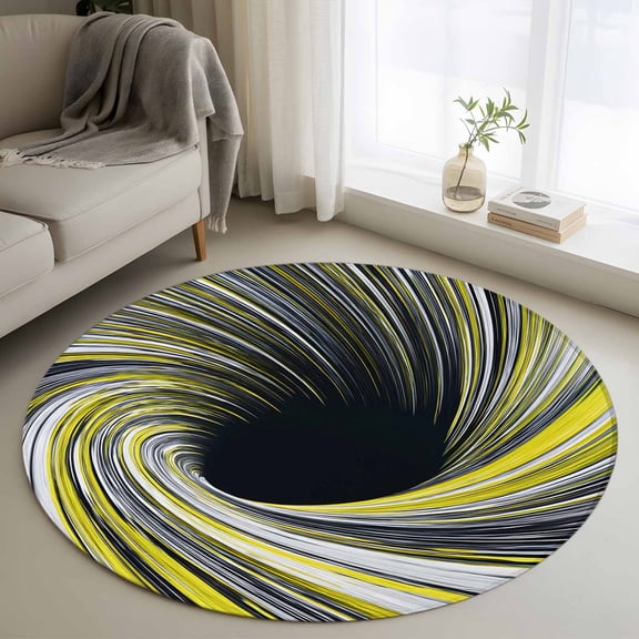 Abstract Swirling Vortex Small Round Rug 3Ft Yellow Gray Spiral Lines Dynamic Area Rugs Washable Non Slip Indoor Floor Mats Circle Carpet for Living Room Bedroom Dining Room Home Decor