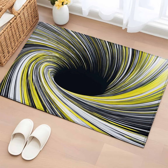 Abstract Swirling Vortex Washable Area Rug 2 x 3 ft Yellow Gray Spiral Lines Dynamic , Soft Non Slip Rugs Stain Repellent Indoor Felt Carpet for Living Dining Room Bedroom Home Office