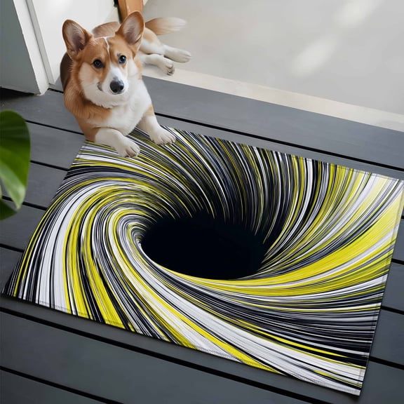 Abstract Swirling Vortex Washable Entry Rug 2x3 Yellow Gray Spiral Lines Dynamic Low Pile Indoor Door Mat with Rubber Backing Thin Area Rug for for Entrance, Bedroom, Kitchen, Laundry, Bathroom