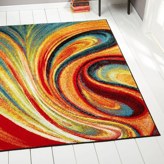 Abstract Swirls Contermporary 3x5 Area Rug Modern Multi-Color - Actual 3' 3" x 4' 3" Rectangle