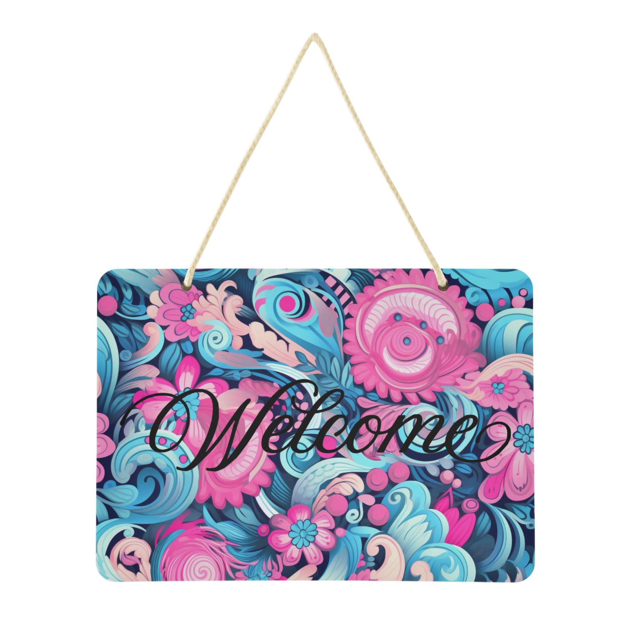 Hello Swirl Abstract Swirls Flowers Waves Welcome Sign Front Door PVC 14x10 inch ...