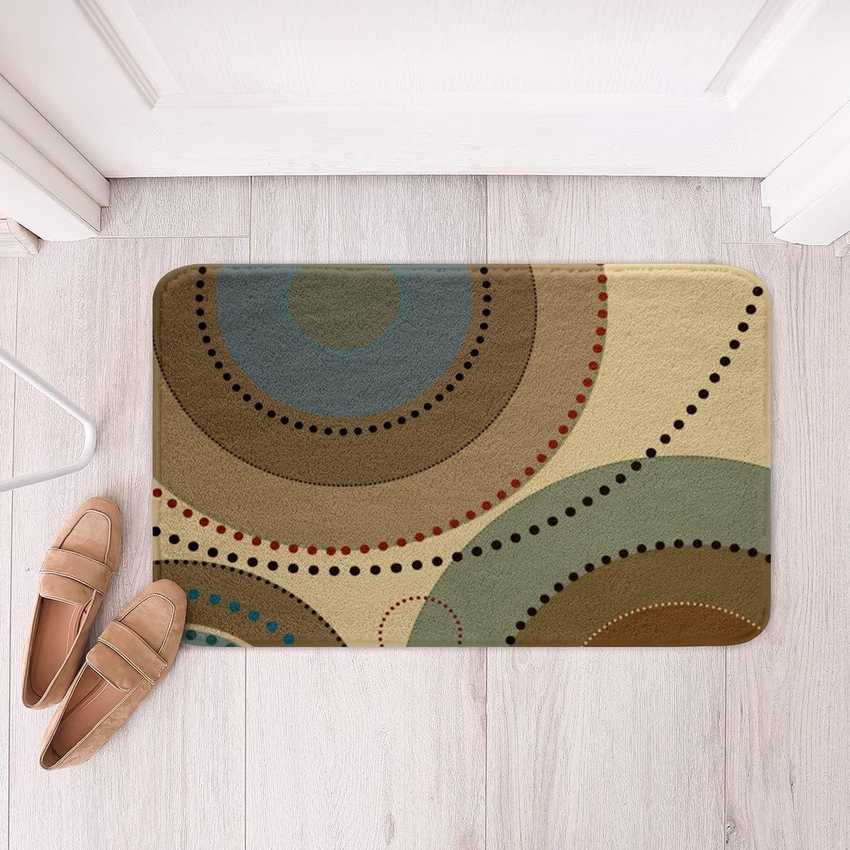 Abstract Swirls Shaggy Absorbent Floor Mat Geometric Circle Vintage