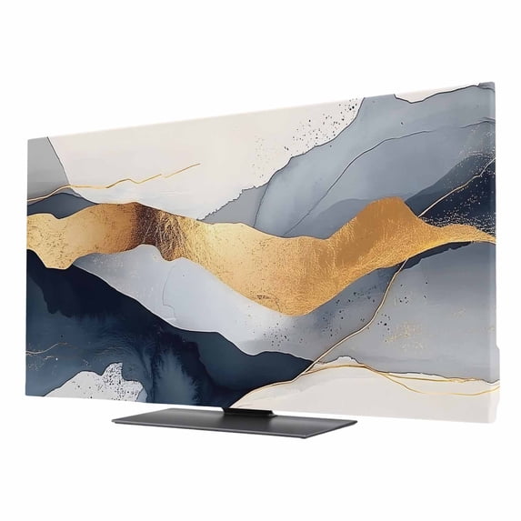Abstract TV Dust Cover 24 Inch, Modern Gold Blue Grey Geometric ...