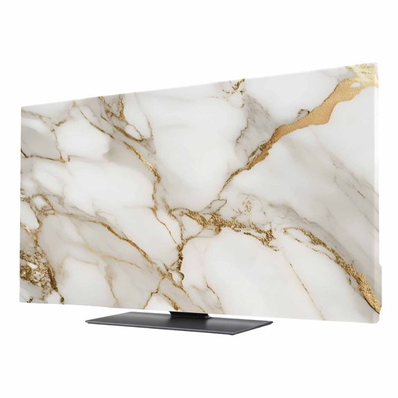 Abstract TV Dust Cover 40 Inch, White Marble Pattern Gold Crack Texture Minimalism Computer Monitor Cover Dustproof Stretchable Indoor TV Screen Protector for LED LCD Universal Monitors