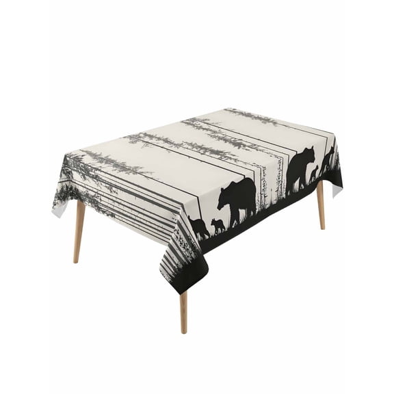 Abstract Table Cloth 54x108 Inch Rectangle, Forest Walking Bear Family Pine Tree Silhouette Waterproof Tablecloth Washable Table Cover for Party Picnic Dinner Decor