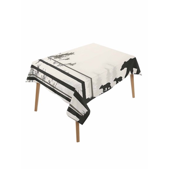 Abstract Table Cloth 60x102 Inch Rectangle, Forest Walking Bear Silhouette Natural Scenery Waterproof Tablecloth Washable Table Cover for Party Picnic Dinner Decor