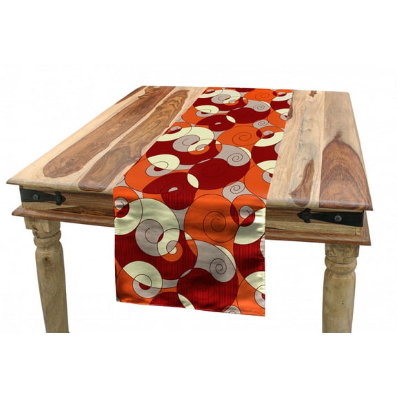 Abstract Table Runner, Abstract Bold Spiral Motifs Circled Modern Pattern with Stripe Details, Dining Room Kitchen Rectangular Runner, 3 Sizes, by Ambesonne