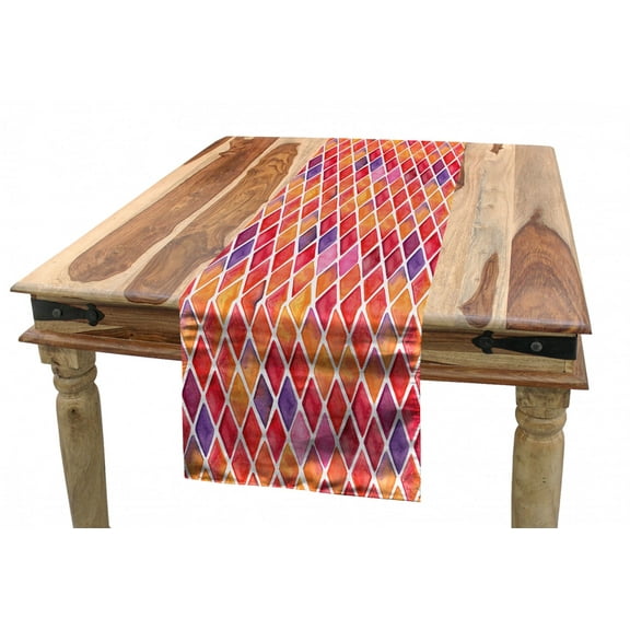 Abstract Table Runner, Diamond Shaped Mosaic Crossed Geometric Forms in Watercolor Picture, Dining Room Kitchen Rectangular Runner, 3 Sizes, by Ambesonne