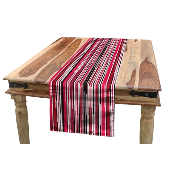 Abstract Table Runner, Digital Contemporary Style Neon Lines Vertical Striped Bands in Warm Tones Image, Dining Room Kitchen Rectangular Runner, 3 Sizes, by Ambesonne