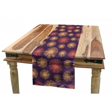 Abstract Table Runner, Hand Drawn Pastel Illustration of Circular Motifs on Purple Background, Dining Room Kitchen Rectangular Runner, 3 Sizes, by Ambesonne